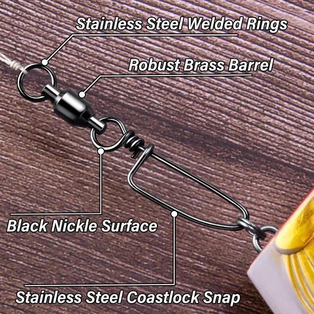 Alt view image 2 of 7 - 20-Pack Ball Bearing Swivels with Snaps, Fishing Snap Swivels Fishing Tackle Saltwater Freshwater Coastlock Snaps Barrel Swivel Leader Connector Downrigger Planer Release Clips 49LB