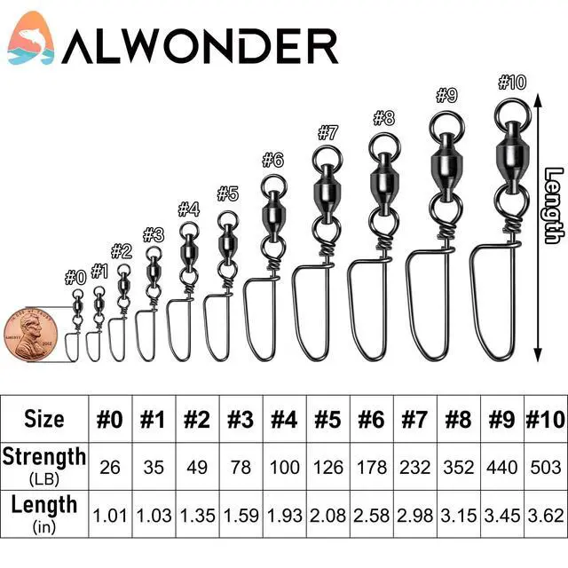 Alt view image 6 of 7 - 20-Pack Ball Bearing Swivels with Snaps, Fishing Snap Swivels Fishing Tackle Saltwater Freshwater Coastlock Snaps Barrel Swivel Leader Connector Downrigger Planer Release Clips 49LB