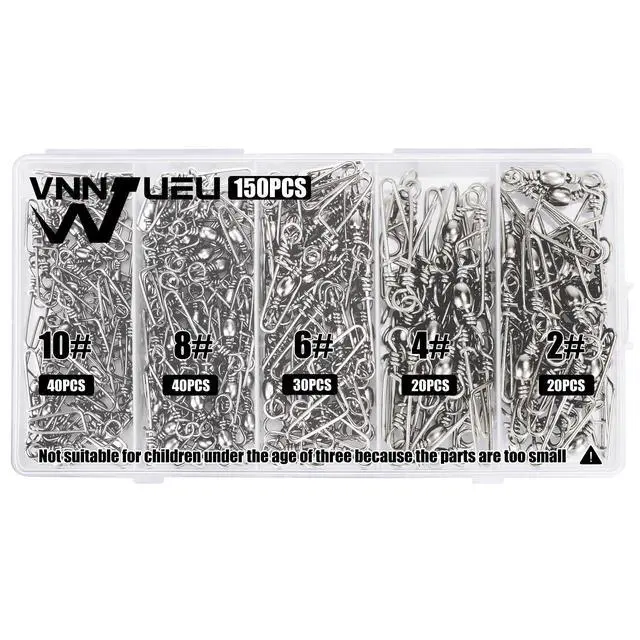 Alt view image 7 of 7 - 150PCS Fishing Swivels Snaps Kit, Ball Bearing Barrel Swivels Fishing Tackle 2# 4# 6# 8# 10#, Quick Change Snap Swivels Fishing Tackle, Saltwater Freshwater Fishing Accessories Gift