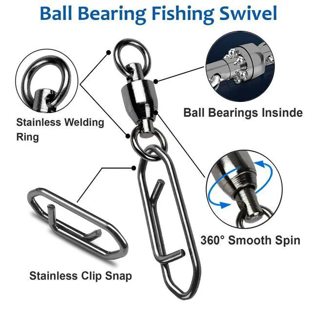 Alt view image 2 of 7 - High Strength Snap Swivels Stainless Bearing Rolling Fishing Swivel Freshwater Snap Swivels Fishing Clip Steel Black Nickel, 25pcs, 45lbs