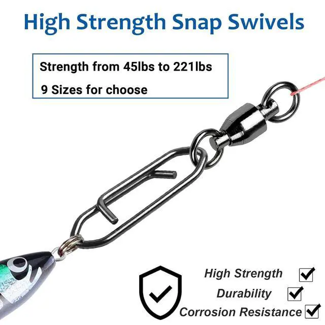 Alt view image 4 of 7 - High Strength Snap Swivels Stainless Bearing Rolling Fishing Swivel Freshwater Snap Swivels Fishing Clip Steel Black Nickel, 25pcs, 45lbs