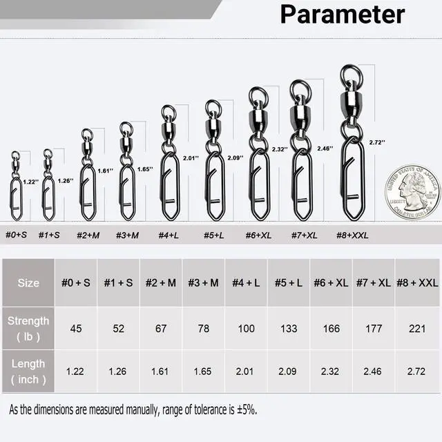 Alt view image 6 of 7 - High Strength Snap Swivels Stainless Bearing Rolling Fishing Swivel Freshwater Snap Swivels Fishing Clip Steel Black Nickel, 25pcs, 45lbs
