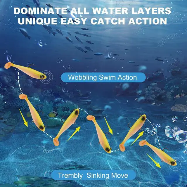 Alt view image 5 of 7 - 5 Pcs Pre-Rigged Soft Fishing Lures, 3.5In Paddle Tail Jig Heads Swim Bait, Realistic Movement Easy Catch Fishing jigs Lure, Fishing Baits for Freshwater Saltwater Bass Trout Baits
