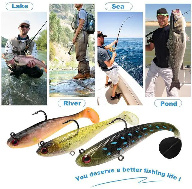 Alt view image 6 of 7 - 5 Pcs Pre-Rigged Soft Fishing Lures, 3.5In Paddle Tail Jig Heads Swim Bait, Realistic Movement Easy Catch Fishing jigs Lure, Fishing Baits for Freshwater Saltwater Bass Trout Baits