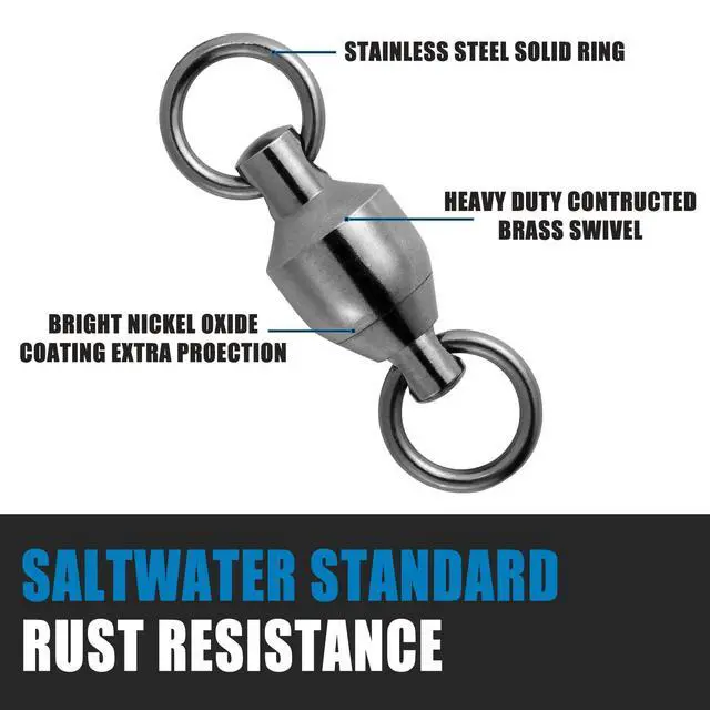 Alt view image 3 of 7 - 20 Pack Ball Bearing Fishing Swivels, Swivels Fishing Tackle Saltwater, Freshwater Stainless Heavy Duty Lure Leader Line Connector #0