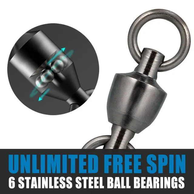 Alt view image 4 of 7 - 20 Pack Ball Bearing Fishing Swivels, Swivels Fishing Tackle Saltwater, Freshwater Stainless Heavy Duty Lure Leader Line Connector #0