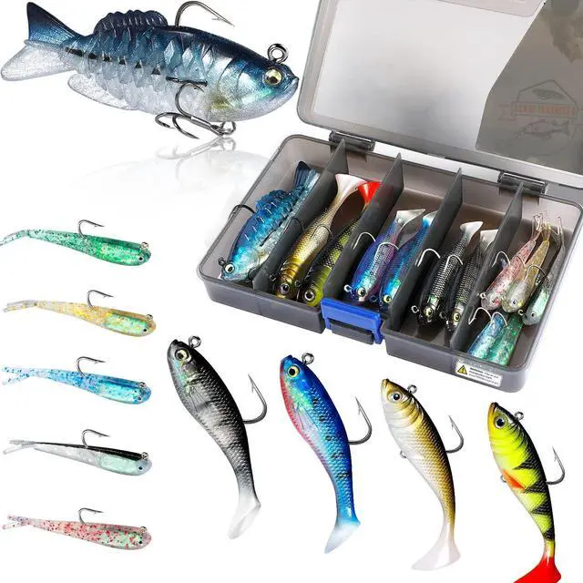 Main image of Fishing Lures, Trout Pike Walleye Bass Fishing Jig Heads, Pre-Rigged Soft Swimbaits with Ultra-Sharp Hooks, Bass Lures with Paddle Tail, Fishing Bait for Saltwater & Freshwater