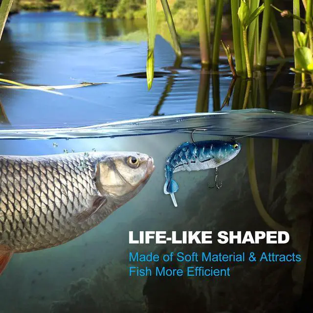 Alt view image 4 of 7 - Fishing Lures, Trout Pike Walleye Bass Fishing Jig Heads, Pre-Rigged Soft Swimbaits with Ultra-Sharp Hooks, Bass Lures with Paddle Tail, Fishing Bait for Saltwater & Freshwater