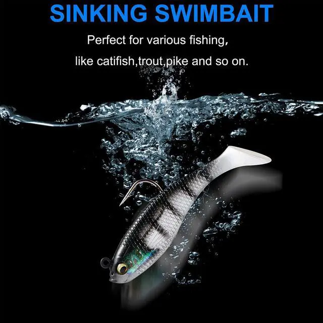 Alt view image 5 of 7 - Fishing Lures, Trout Pike Walleye Bass Fishing Jig Heads, Pre-Rigged Soft Swimbaits with Ultra-Sharp Hooks, Bass Lures with Paddle Tail, Fishing Bait for Saltwater & Freshwater