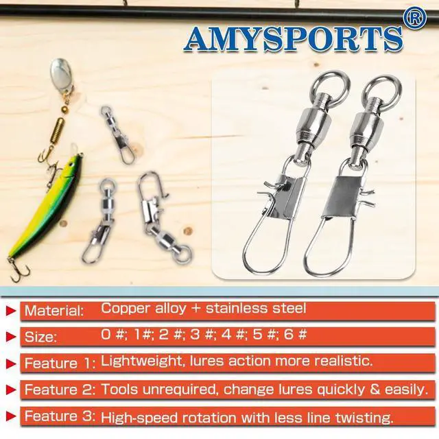 Alt view image 2 of 7 - Fishing Swivels with Interlock Snap Ball Bearing Swivels Saltwater Freshwater Fishing Tackle Leader Lure Jigs Line Connector 25pcs 24lbs