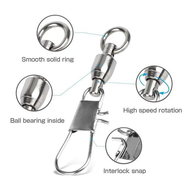 Alt view image 3 of 7 - Fishing Swivels with Interlock Snap Ball Bearing Swivels Saltwater Freshwater Fishing Tackle Leader Lure Jigs Line Connector 25pcs 24lbs