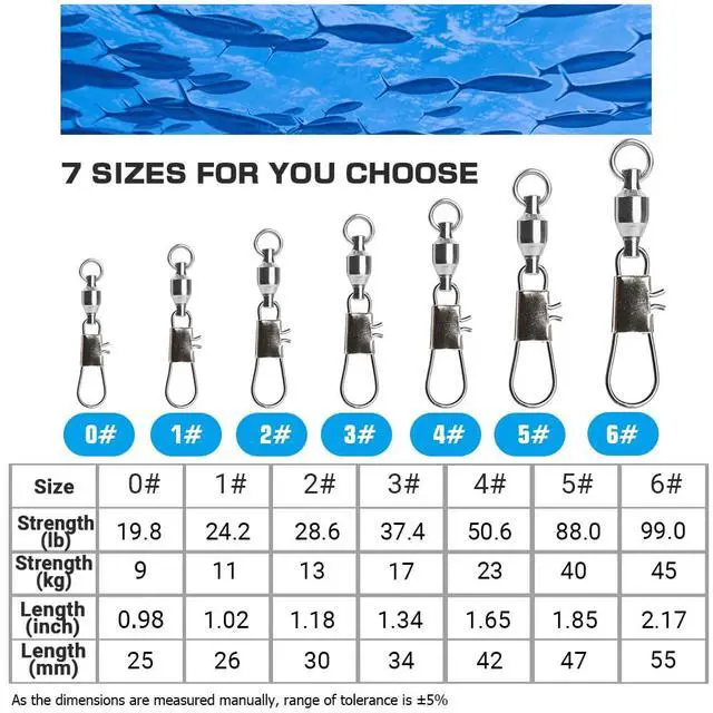 Alt view image 7 of 7 - Fishing Swivels with Interlock Snap Ball Bearing Swivels Saltwater Freshwater Fishing Tackle Leader Lure Jigs Line Connector 25pcs 24lbs
