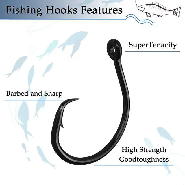 Alt view image 3 of 6 - 10PCS High-Carbon Steel Circle Hooks Barbed Fishing Hooks with Holes, Freshwater and Saltwater Fishing Hooks for Tuna, Catfish, Bass (#1)