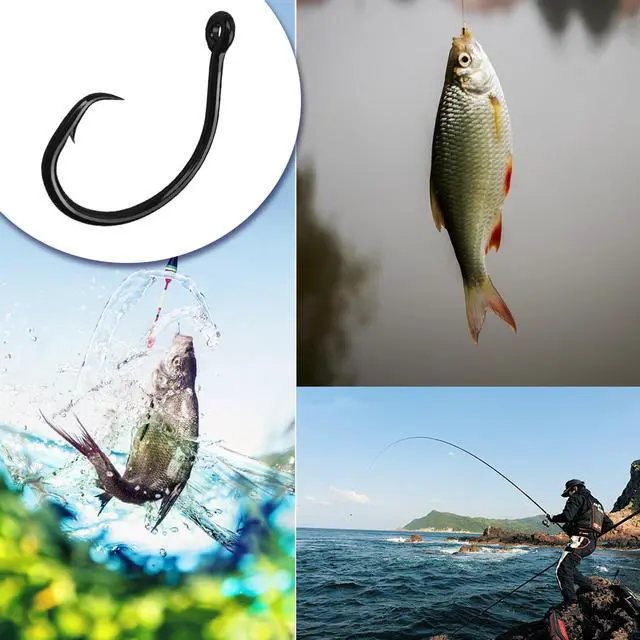 Alt view image 6 of 6 - 10PCS High-Carbon Steel Circle Hooks Barbed Fishing Hooks with Holes, Freshwater and Saltwater Fishing Hooks for Tuna, Catfish, Bass (#1)