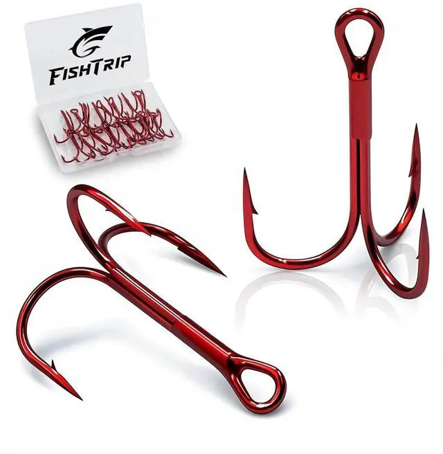 Main image of Fishing Treble Hooks Red, 25pcs Triple Hooks High Carbon Steel Brabed Sharp,Replacement Fishing Hooks on Hard Lures for Freshwater Saltwater Size 10
