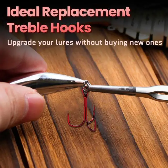 Alt view image 6 of 7 - Fishing Treble Hooks Red, 25pcs Triple Hooks High Carbon Steel Brabed Sharp,Replacement Fishing Hooks on Hard Lures for Freshwater Saltwater Size 10