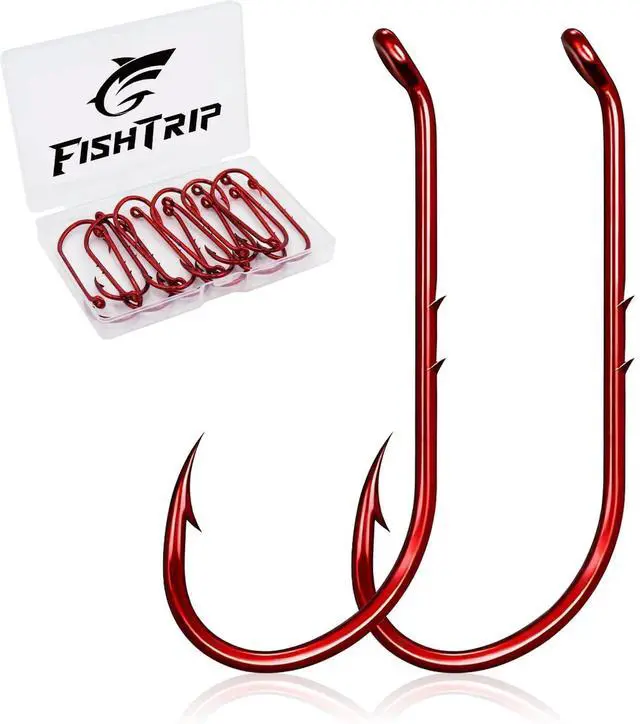 Main image of 100pcs Baitholder Fishing Hooks, Double Barbed Long Shank Offset Bait Holder Fish Hook for Fishing Rigs Freshwater Saltwater Red 8#