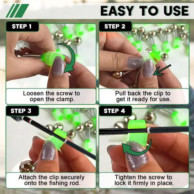 Alt view image 4 of 6 - 20PCS Fishing Bells with Spiral Clip, Double Bell Bite Alarms for Rods, Night Fishing, Clip-On or Screw-On Fishing Strike Alert with Glow Stick Indicator