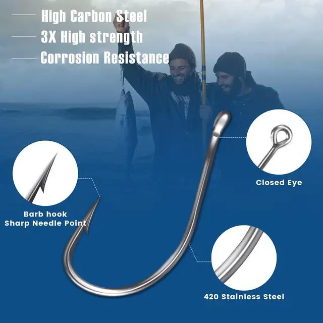 Alt view image 4 of 7 - Carbon Steel Fishing Hooks 500 Pcs, Circle Hooks Assortment for Saltwater Freshwater Ice Fishing, Salt Water Fish Hooks for Catfish Trout Bass Octopus Multi Size 6 8 10 12 14 16 18 20 22 24