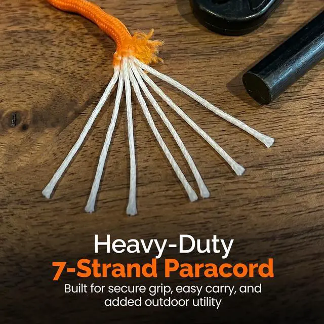 Alt view image 5 of 7 - 4 Inch Survival Ferrocerium Drilled Flint Waterproof High Spark Fire Starter | Ferro Rod Kit with Orange Paracord Landyard Handle and SS Striker