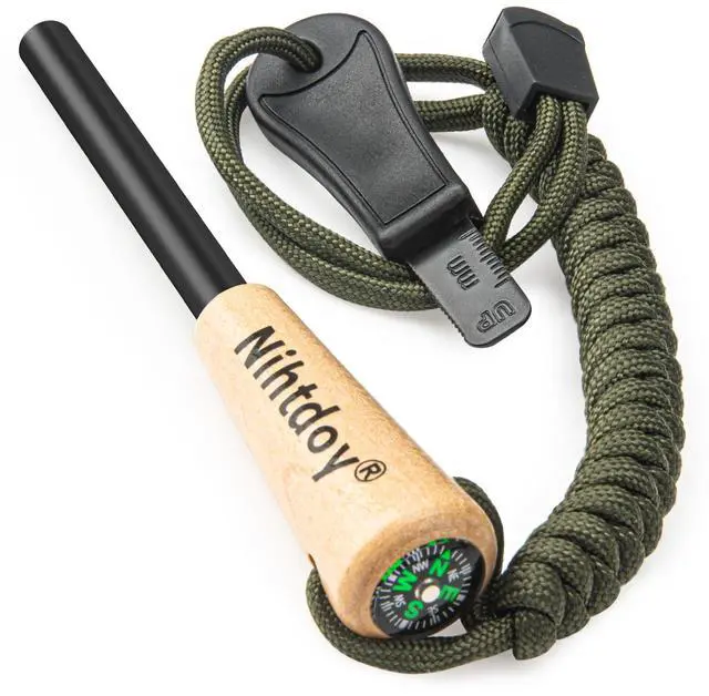 Main image of Ferro Rod Fire Starter Kit Carbon Steel Striker & Compass-Integrated Hardwood Handle | Flint and Steel Survival Tool for Camping, Hiking, Bushcraft & Emergency