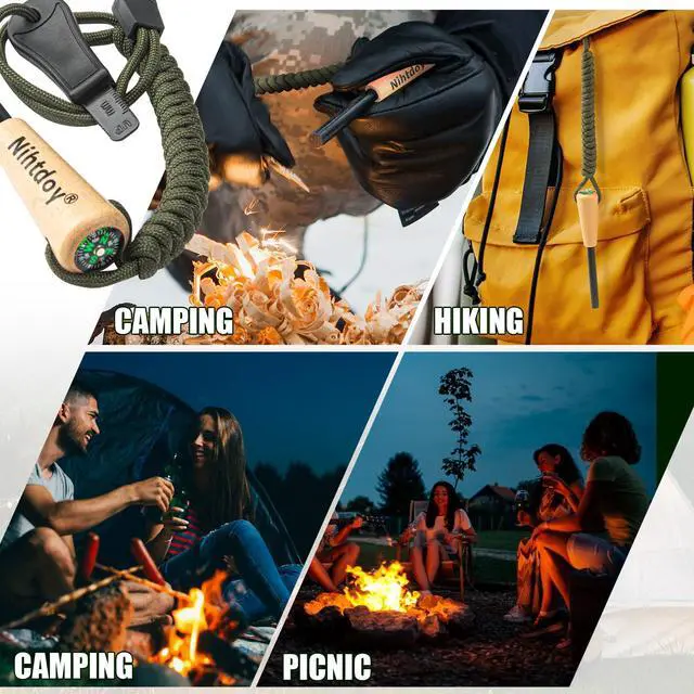 Alt view image 6 of 6 - Ferro Rod Fire Starter Kit Carbon Steel Striker & Compass-Integrated Hardwood Handle | Flint and Steel Survival Tool for Camping, Hiking, Bushcraft & Emergency