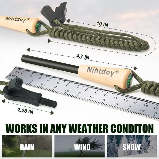 Alt view image 3 of 6 - Ferro Rod Fire Starter Kit Carbon Steel Striker & Compass-Integrated Hardwood Handle | Flint and Steel Survival Tool for Camping, Hiking, Bushcraft & Emergency