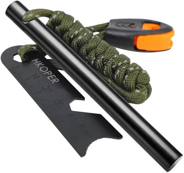 Main image of Fire Starter Ferro Rod, 4 Inch Flint and Steel Survival Kit, Flint Fire Starter for Camping and Hiking, 6-in-1 Emergency Survival Fire Steel, Magnesium Fire Starter | Hkoper