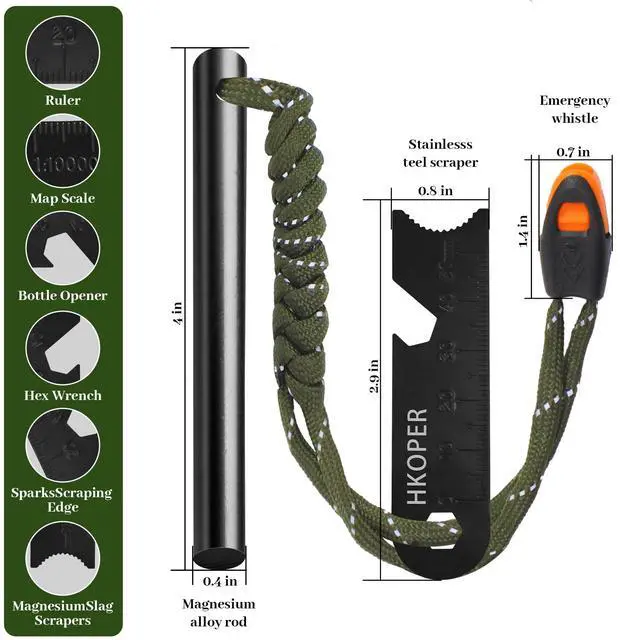 Alt view image 3 of 7 - Fire Starter Ferro Rod, 4 Inch Flint and Steel Survival Kit, Flint Fire Starter for Camping and Hiking, 6-in-1 Emergency Survival Fire Steel, Magnesium Fire Starter | Hkoper