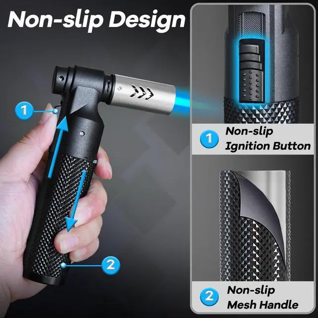 Alt view image 4 of 6 - Butane Torch Kitchen Torch Lighter Refillable Big Jet Flame Mini Blow Torch Portable Crème Brulee Torch for Camping Grill Culinary Soldering Cooking Welding BBQ(Gas not Included) Red