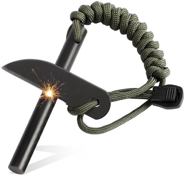 Main image of Flint and Steel Fire Starter: 4 Inch Ferro Rod Magnesium Rods Survival Tool with Paracord Handle Thicker Striker