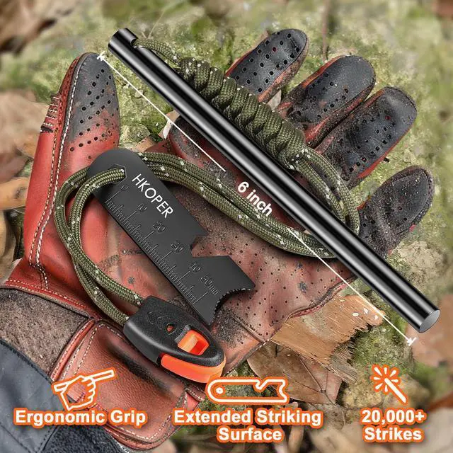 Alt view image 2 of 6 - Ferro Rod Fire Starter with Striker, Flint and Steel Fire Starter, 6" x 3/8" Survival Tool, 15,000+ Strikes, Large Sparks in Any Weather, Camping Hiking Bushcraft Gear