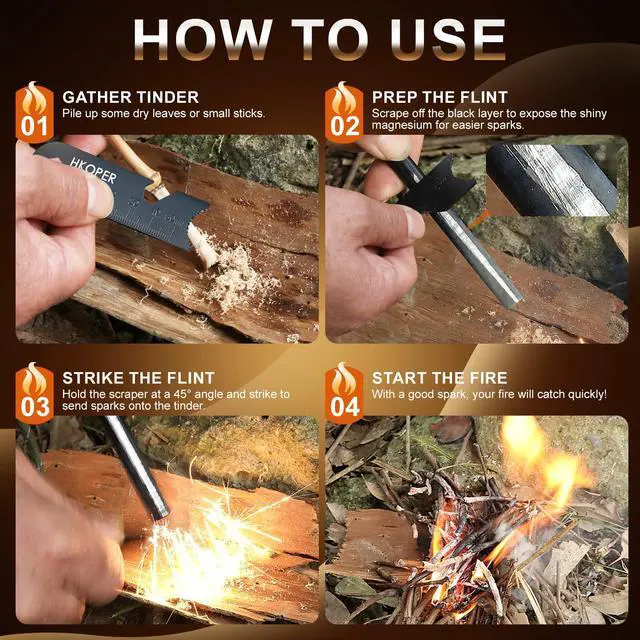 Alt view image 3 of 6 - Ferro Rod Fire Starter with Striker, Flint and Steel Fire Starter, 6" x 3/8" Survival Tool, 15,000+ Strikes, Large Sparks in Any Weather, Camping Hiking Bushcraft Gear