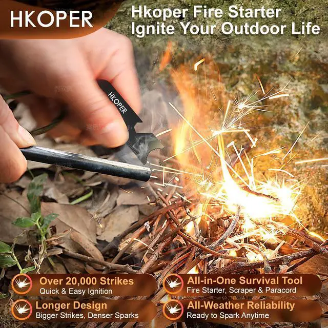 Alt view image 5 of 6 - Ferro Rod Fire Starter with Striker, Flint and Steel Fire Starter, 6" x 3/8" Survival Tool, 15,000+ Strikes, Large Sparks in Any Weather, Camping Hiking Bushcraft Gear