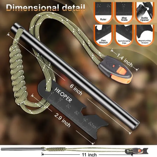 Alt view image 4 of 6 - Ferro Rod Fire Starter with Striker, Flint and Steel Fire Starter, 6" x 3/8" Survival Tool, 15,000+ Strikes, Large Sparks in Any Weather, Camping Hiking Bushcraft Gear