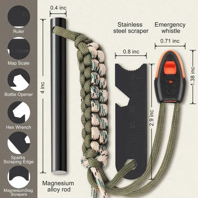 Alt view image 2 of 6 - Survival Fire Starter, 4 Inch Ferro Rod, Flint Fire Starters for Hiking and Camping, Flint and Steel Survival Tool with Paracord and Emerge