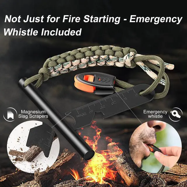 Alt view image 4 of 6 - Survival Fire Starter, 4 Inch Ferro Rod, Flint Fire Starters for Hiking and Camping, Flint and Steel Survival Tool with Paracord and Emerge