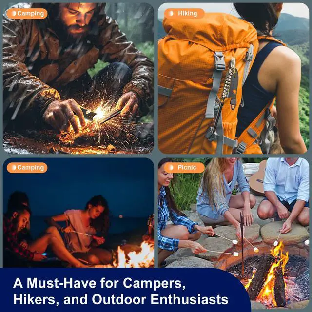 Alt view image 6 of 6 - Survival Fire Starter, 4 Inch Ferro Rod, Flint Fire Starters for Hiking and Camping, Flint and Steel Survival Tool with Paracord and Emerge