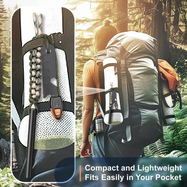 Alt view image 5 of 6 - Survival Fire Starter, 4 Inch Ferro Rod, Flint Fire Starters for Hiking and Camping, Flint and Steel Survival Tool with Paracord and Emerge