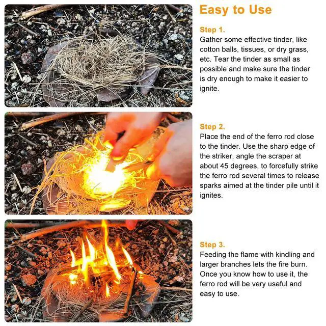 Alt view image 4 of 7 - Flint and Steel fire Starter kit, Ferro Rod fire Starter Survival Tool, 4.5" x 3/8" Emergency Camping fire Starters with Paracord Wrist Lanyard and Striker (Flint Lighter)