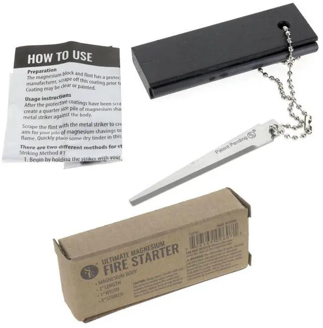 Main image of Waterproof Magnesium Firestarter Kit - Compact 2-in-1 Fire Starter with Flint, Serrated Striker, and Detachable Chain for Camping, Hiking, Survival, and Emergency Preparedness FS374