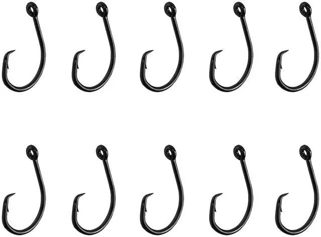 Main image of 10PCS High-Carbon Steel Circle Hooks Barbed Fishing Hooks with Holes, Freshwater and Saltwater Fishing Hooks for Tuna, Catfish, Bass (#1)