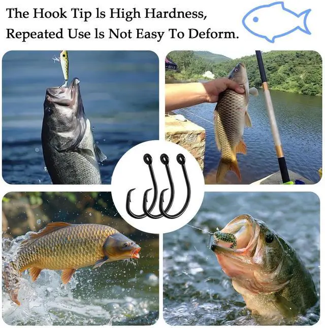 Alt view image 5 of 6 - 10PCS High-Carbon Steel Circle Hooks Barbed Fishing Hooks with Holes, Freshwater and Saltwater Fishing Hooks for Tuna, Catfish, Bass (#1)