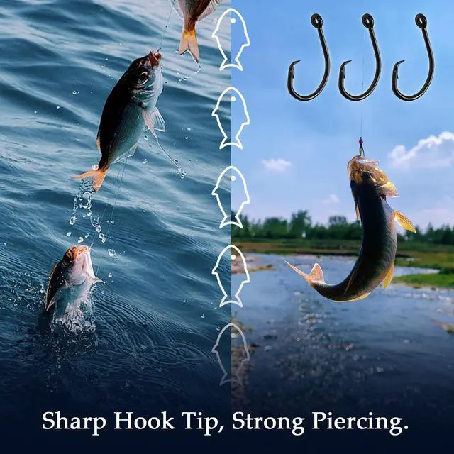 Alt view image 4 of 6 - 10PCS High-Carbon Steel Circle Hooks Barbed Fishing Hooks with Holes, Freshwater and Saltwater Fishing Hooks for Tuna, Catfish, Bass (#1)