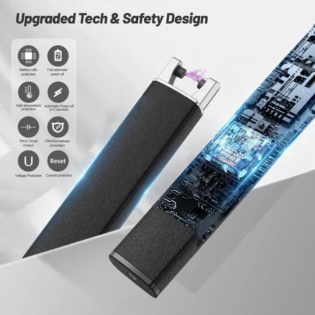 Alt view image 6 of 7 - Candle Lighter, Windproof Pulse Electric Lighter with Anti-False-Touch Lock and Led Display, Lighters for Candle BBQ Camping Festivals-Black