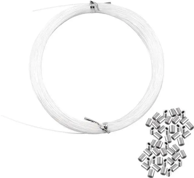 Main image of Invisible Hanging Support Up to 60lbs, 98Feet(30M) Clear Picture Wire with 40 Aluminum Crimping Sleeves, Strong Nylon Wire for Hanging Picture Frame, String Light, Christmas Decor
