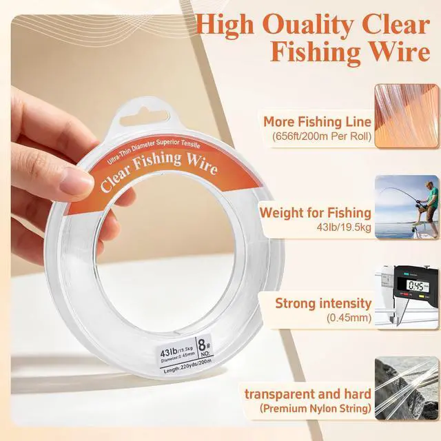 Alt view image 2 of 7 - Clear Fishing Line 656FT, Invisible Monofilament Fishing Line Wire, Strong Nylon Fishing Wire for Fishing & Crafts, Clear Hanging String for Balloon Garland, Decorations, DIY Projects