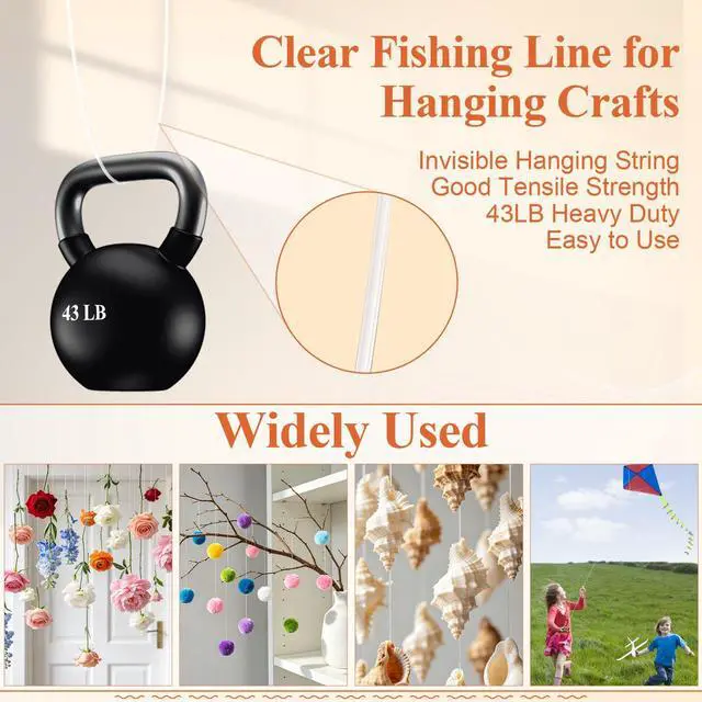 Alt view image 4 of 7 - Clear Fishing Line 656FT, Invisible Monofilament Fishing Line Wire, Strong Nylon Fishing Wire for Fishing & Crafts, Clear Hanging String for Balloon Garland, Decorations, DIY Projects