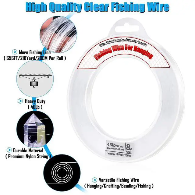 Alt view image 2 of 7 - Clear Fishing Wire, 656FT Fishing Line Clear Invisible Hanging Wire Strong Nylon String Supports 43 Pounds for Balloon Garland Hanging Decorations