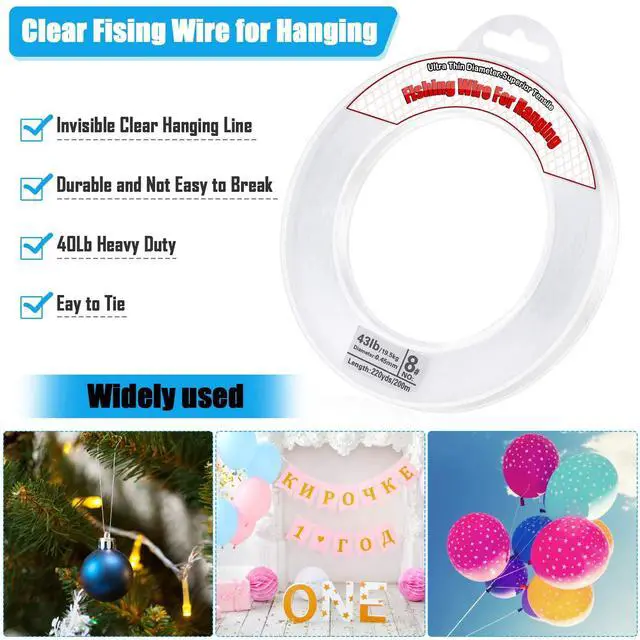 Alt view image 3 of 7 - Clear Fishing Wire, 656FT Fishing Line Clear Invisible Hanging Wire Strong Nylon String Supports 43 Pounds for Balloon Garland Hanging Decorations